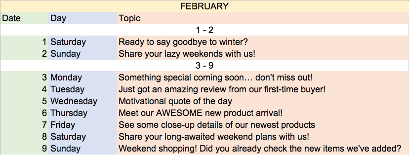 Content plan example