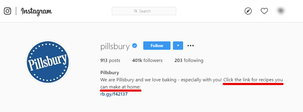 Call-to-action in an Instagram Bio