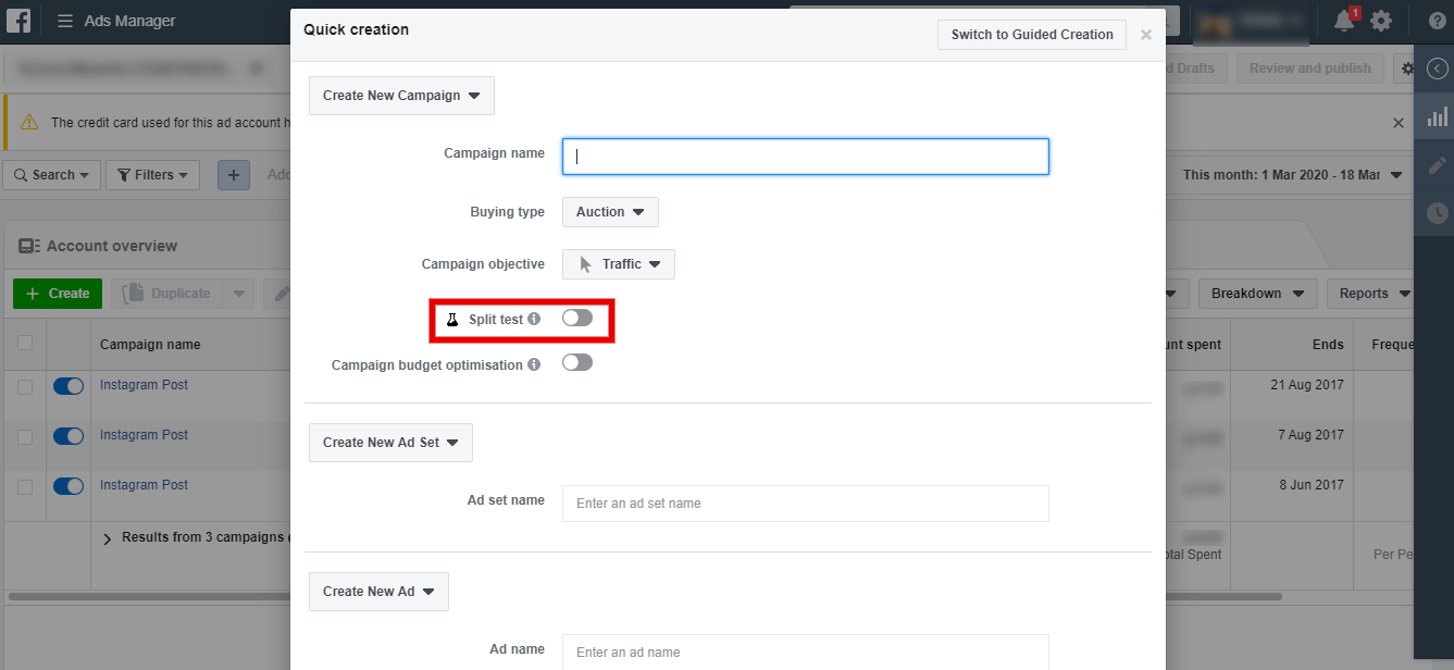 Test the effectiveness of your ads with dividing the whole audience into small groups for split testing