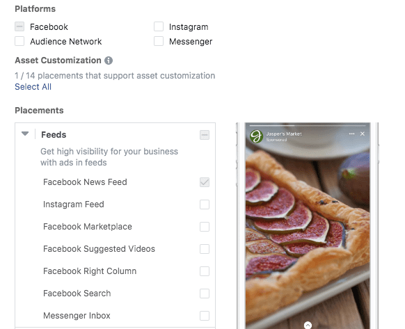 Facebook has various places to show your ads. You should select the preferable one foe your campaigns