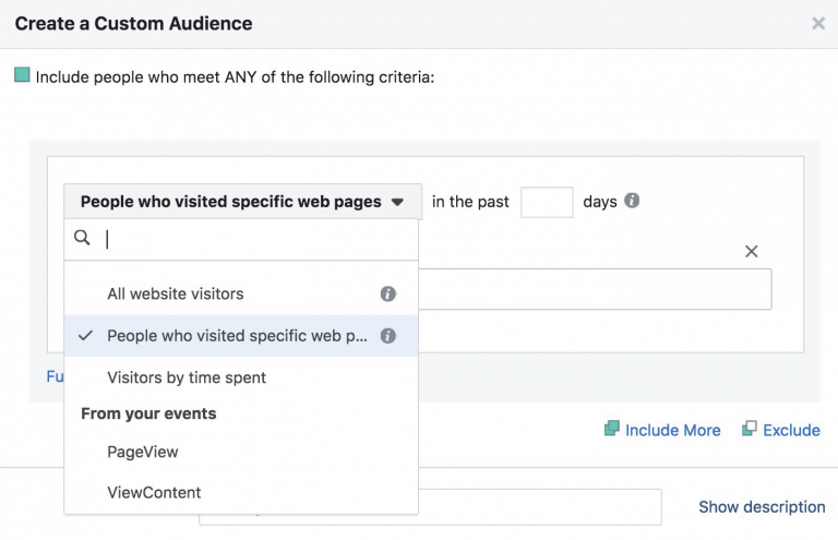 To use retargeting, you need to create a special custom audience.