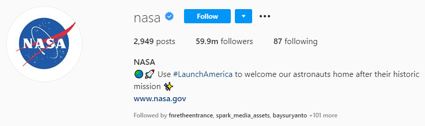 Verification badge shows that this Instagram account is run by an official representative of a brand.