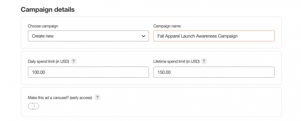 Step 2. Set up a daily and lifetime budget.