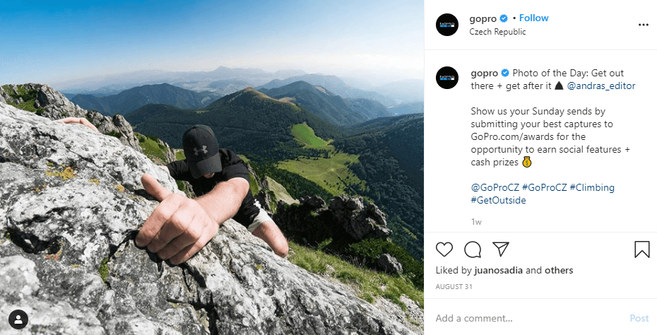 This tactic of running an Instagram account allowed GoPro to gain a huge number of followers.