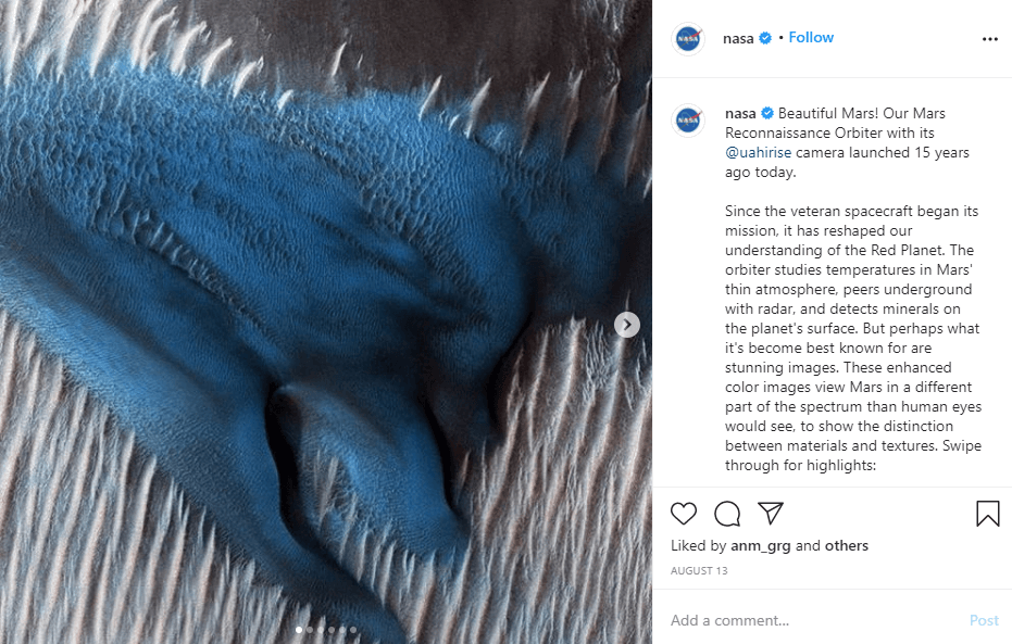 The next company in the Best Instagram Accounts list is NASA.