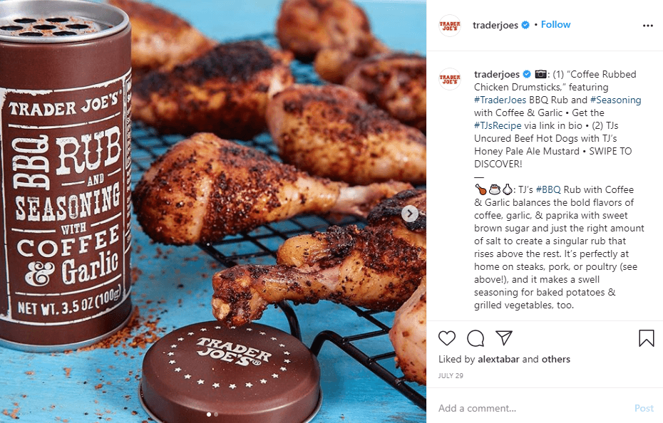 This approach led Trayder Joe's store to our Best Instagram Accounts list! Just look at this post: it looks awesome and informative at the same time.