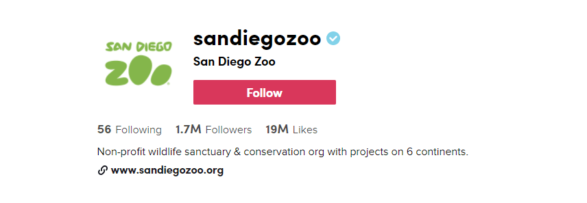 One more great example of using TikTok for business promotion is the account of San Diego Zoo.