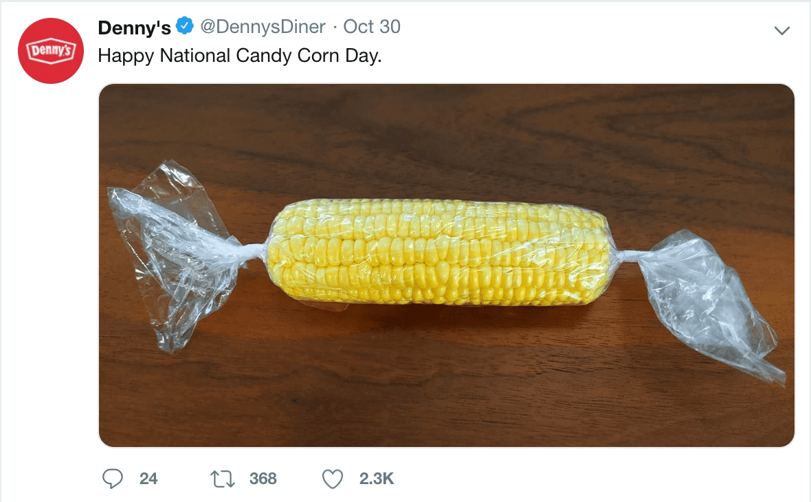 National Candy Corn Day joke by Denny's
