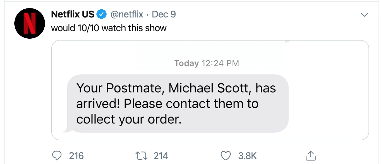 The Netflix Twitter account sure has a knack for references. 